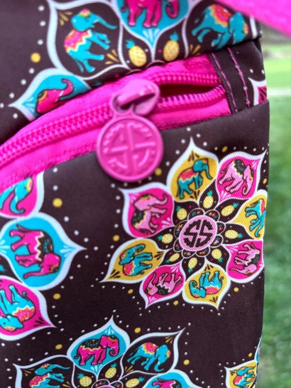 Simply Southern Brown & Pink Elephant Sling Backpack Floral Print Mandala Flower